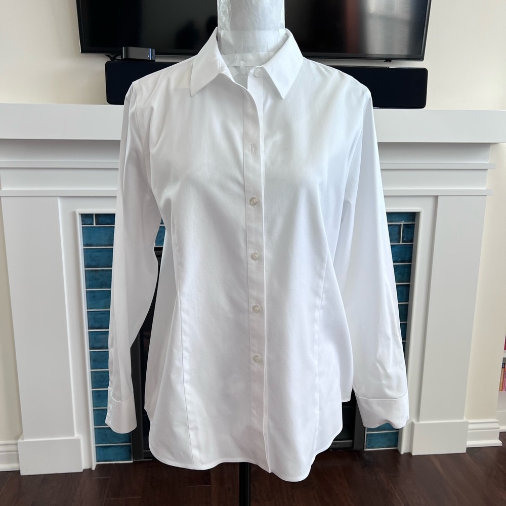 Chico’s No Iron Cooling Button Down Oxford Shirt White Sz 12